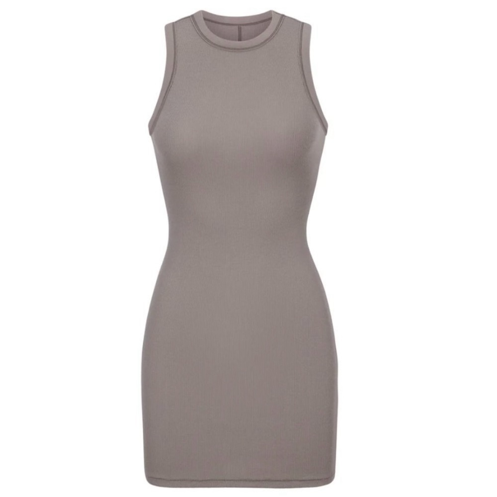 Skims Cotton Rib Tank Dress - Smoke